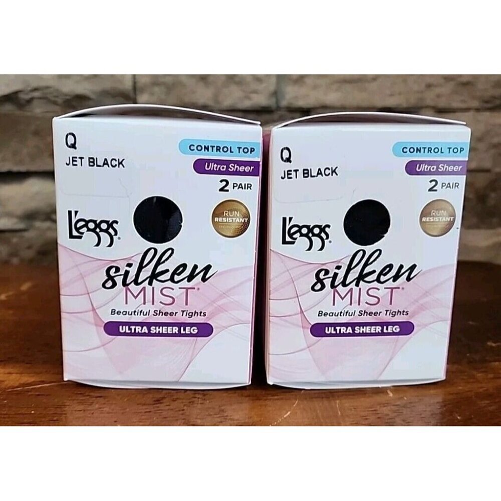 Leggs Silken Mist Ultra Sheer Leg Control Top Jet Black Size Q Total Of 4 Pair